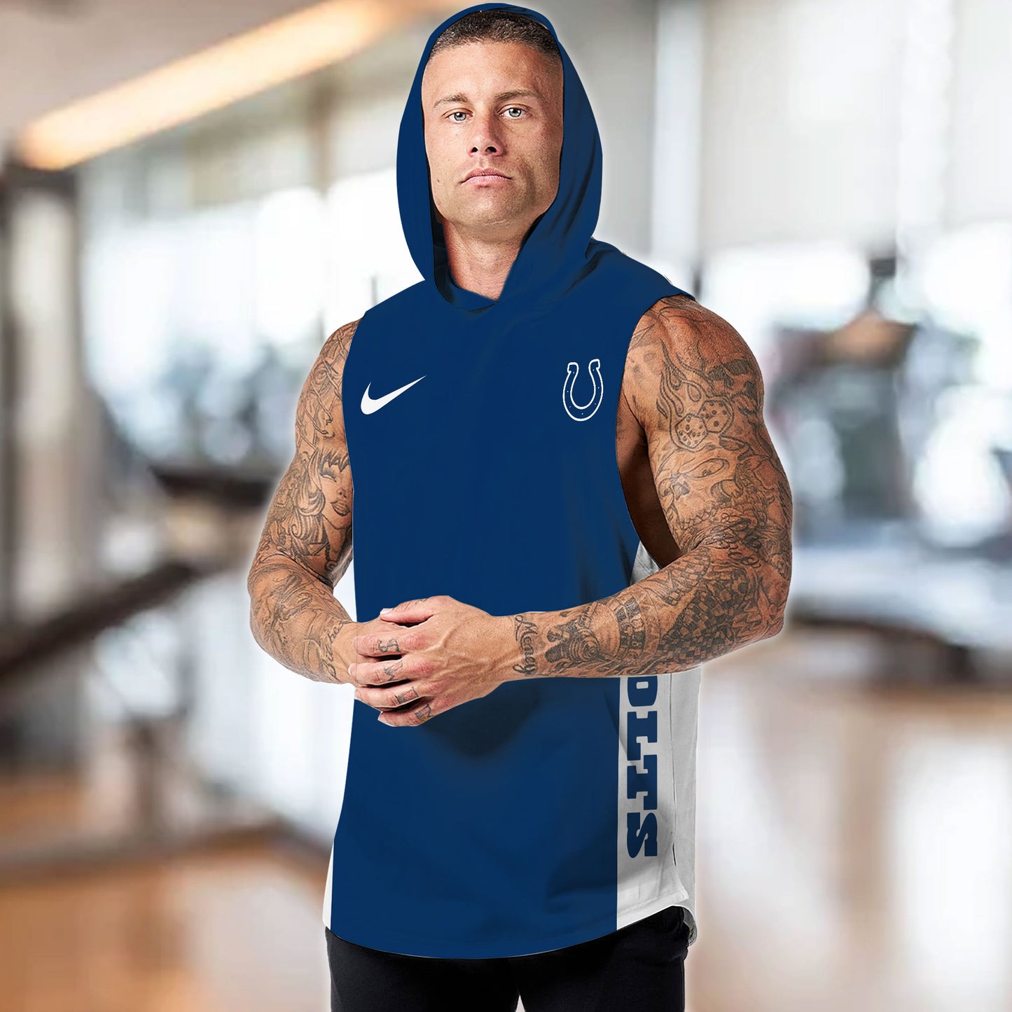 Indianapolis Colts Personalied Men Workout Hooded Tank Top AZBTMHTT000014