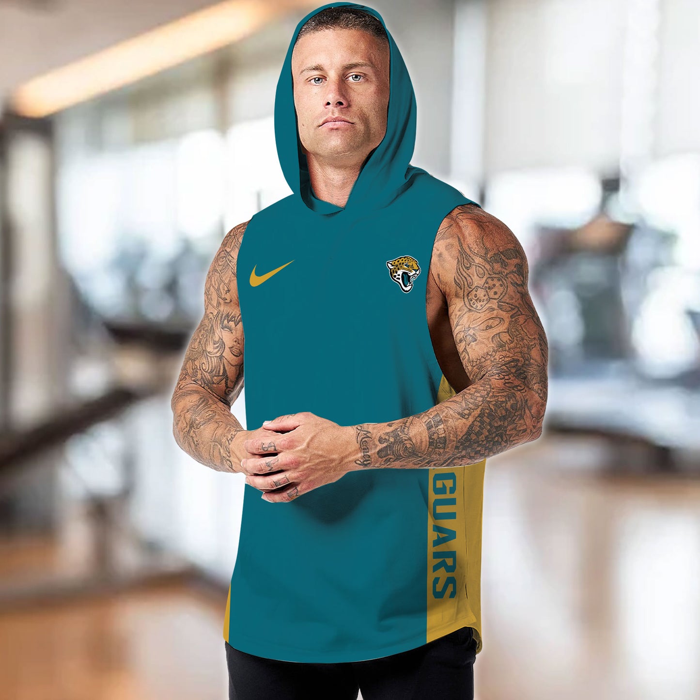 Jacksonville Jaguars Personalied Men Workout Hooded Tank Top AZBTMHTT000015