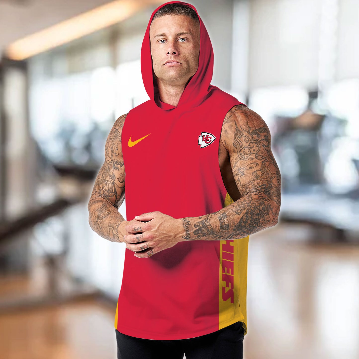 Kansas City Chiefs Personalied Men Workout Hooded Tank Top AZBTMHTT000016