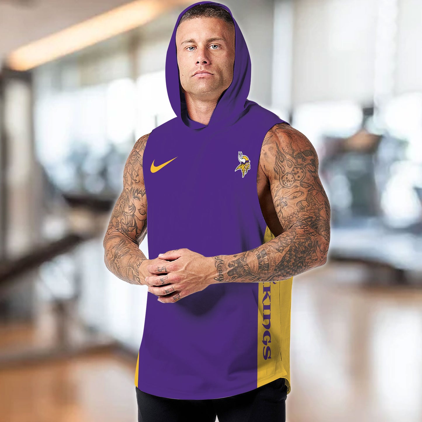 Minnesota Vikings Personalied Men Workout Hooded Tank Top AZBTMHTT000018
