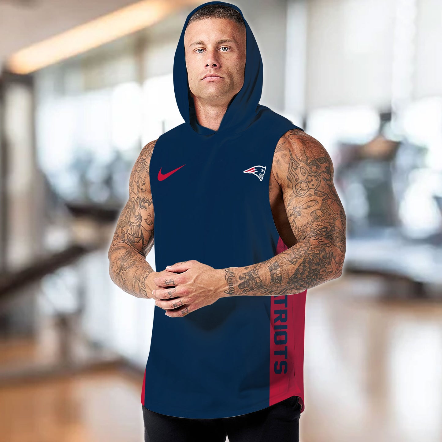 New England Patriots Personalied Men Workout Hooded Tank Top AZBTMHTT000019