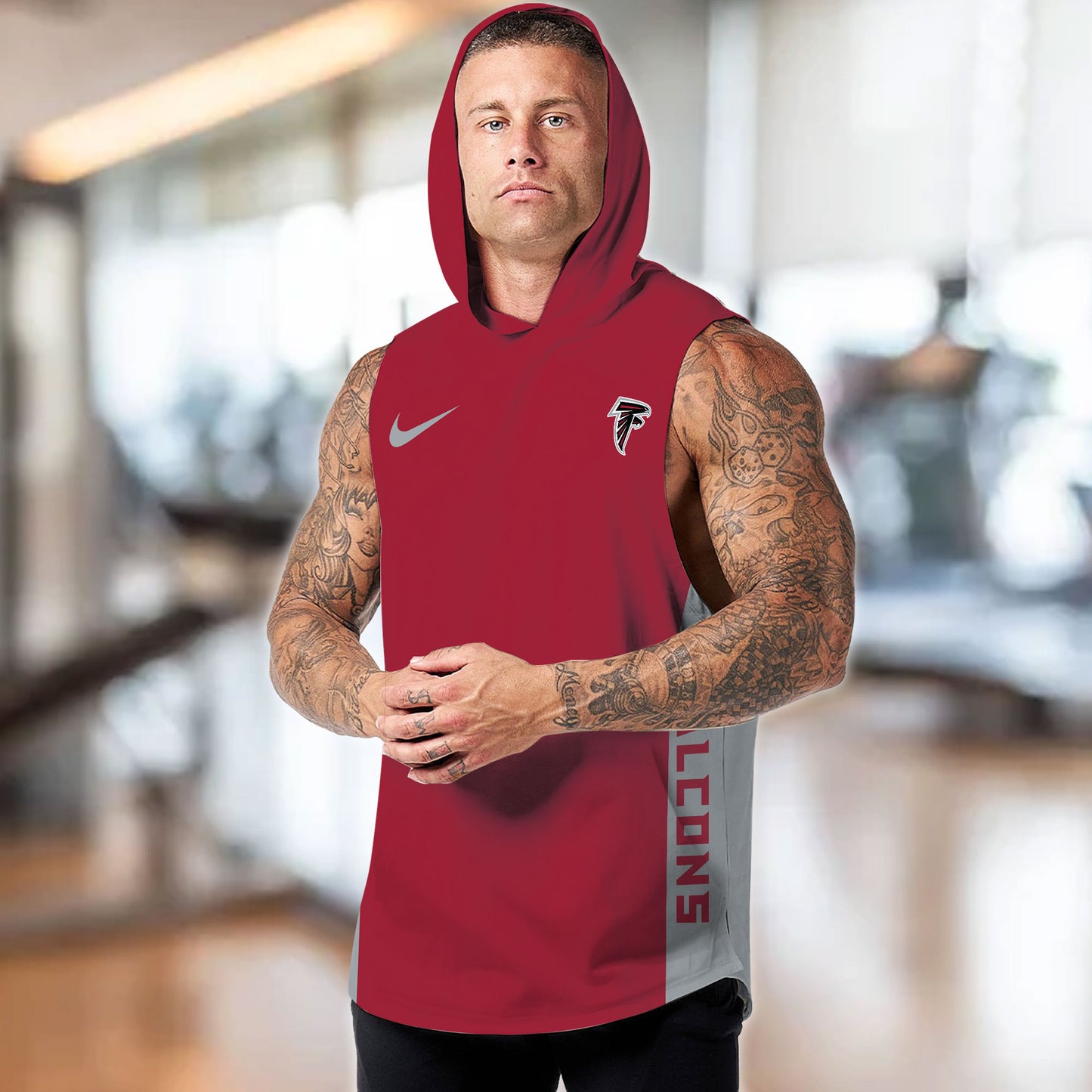 Atlanta Falcons Personalied Men Workout Hooded Tank Top AZBTMHTT000002