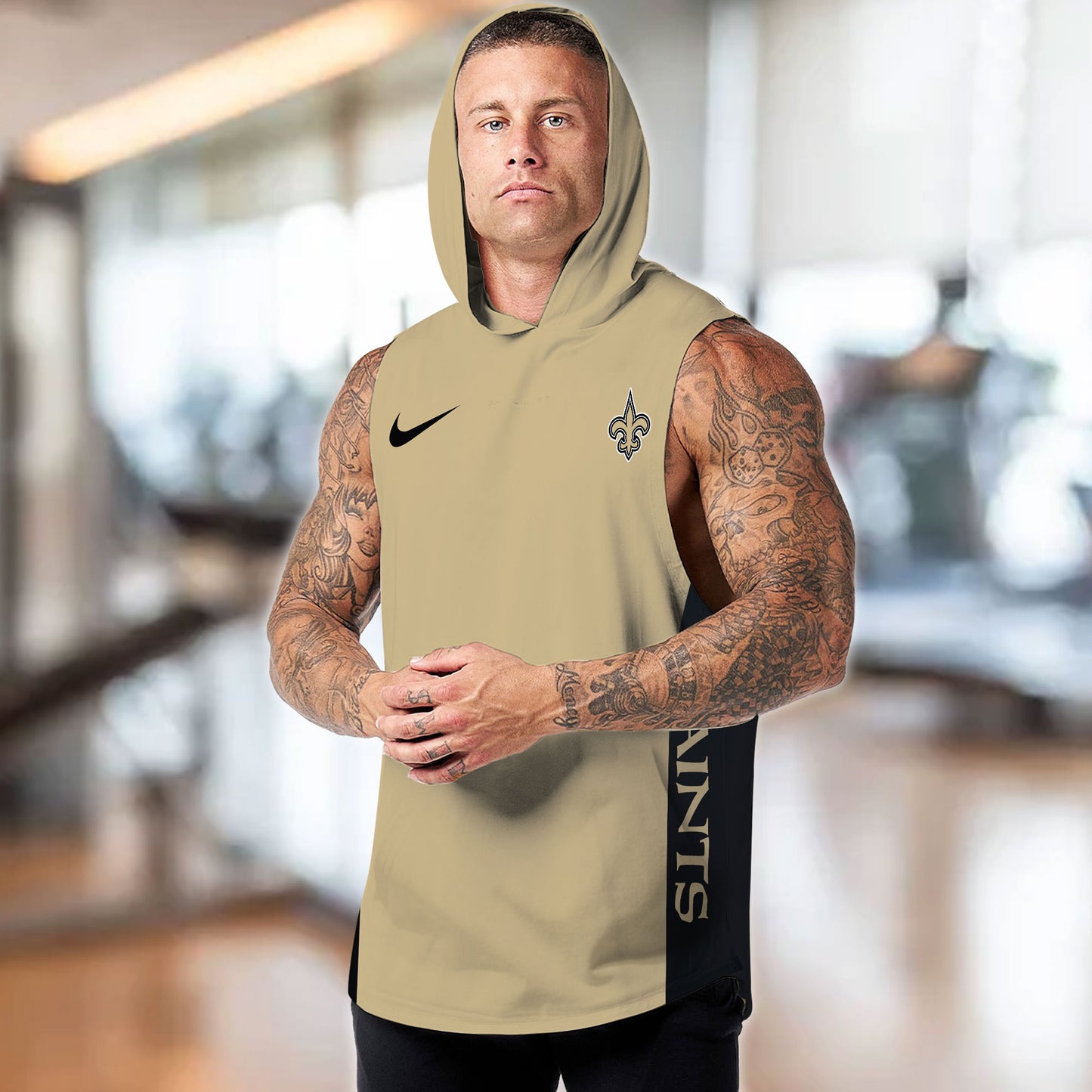 New Orleans Saints Personalied Men Workout Hooded Tank Top AZBTMHTT000020