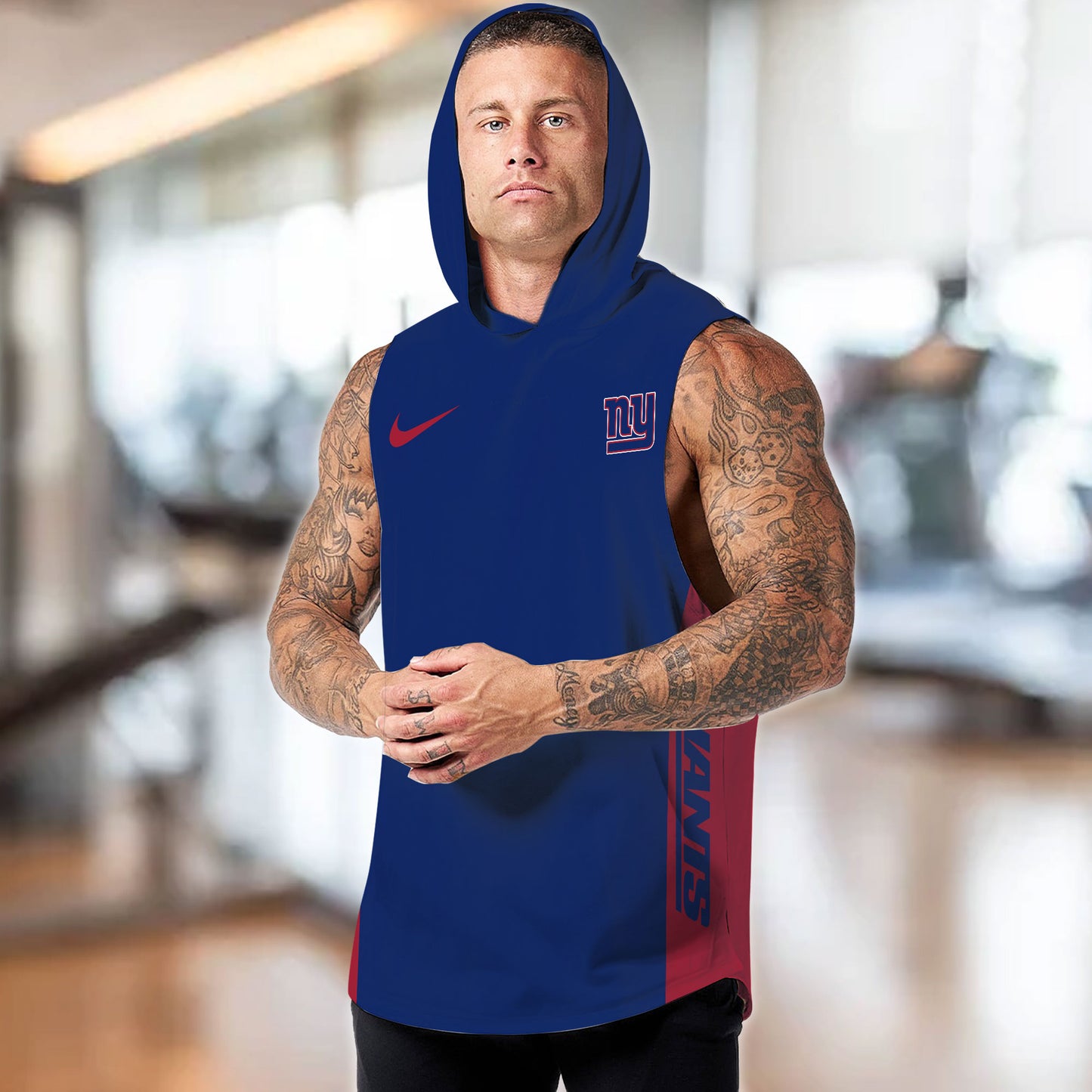 New York Giants Personalied Men Workout Hooded Tank Top AZBTMHTT000021