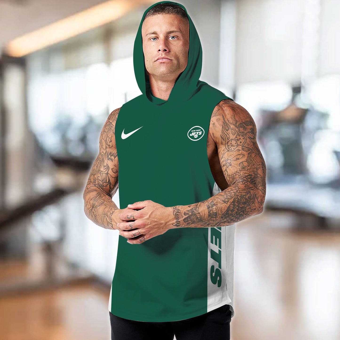 New York Jets Personalied Men Workout Hooded Tank Top AZBTMHTT000022