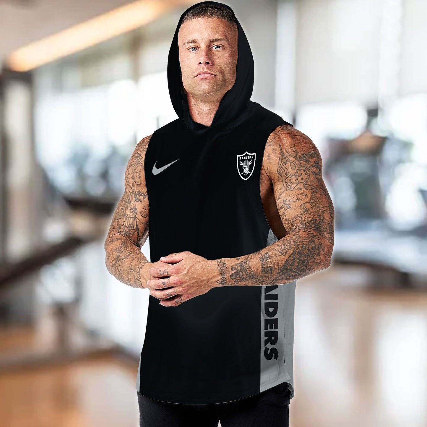 Las Vegas Raiders Personalied Men Workout Hooded Tank Top AZBTMHTT000023