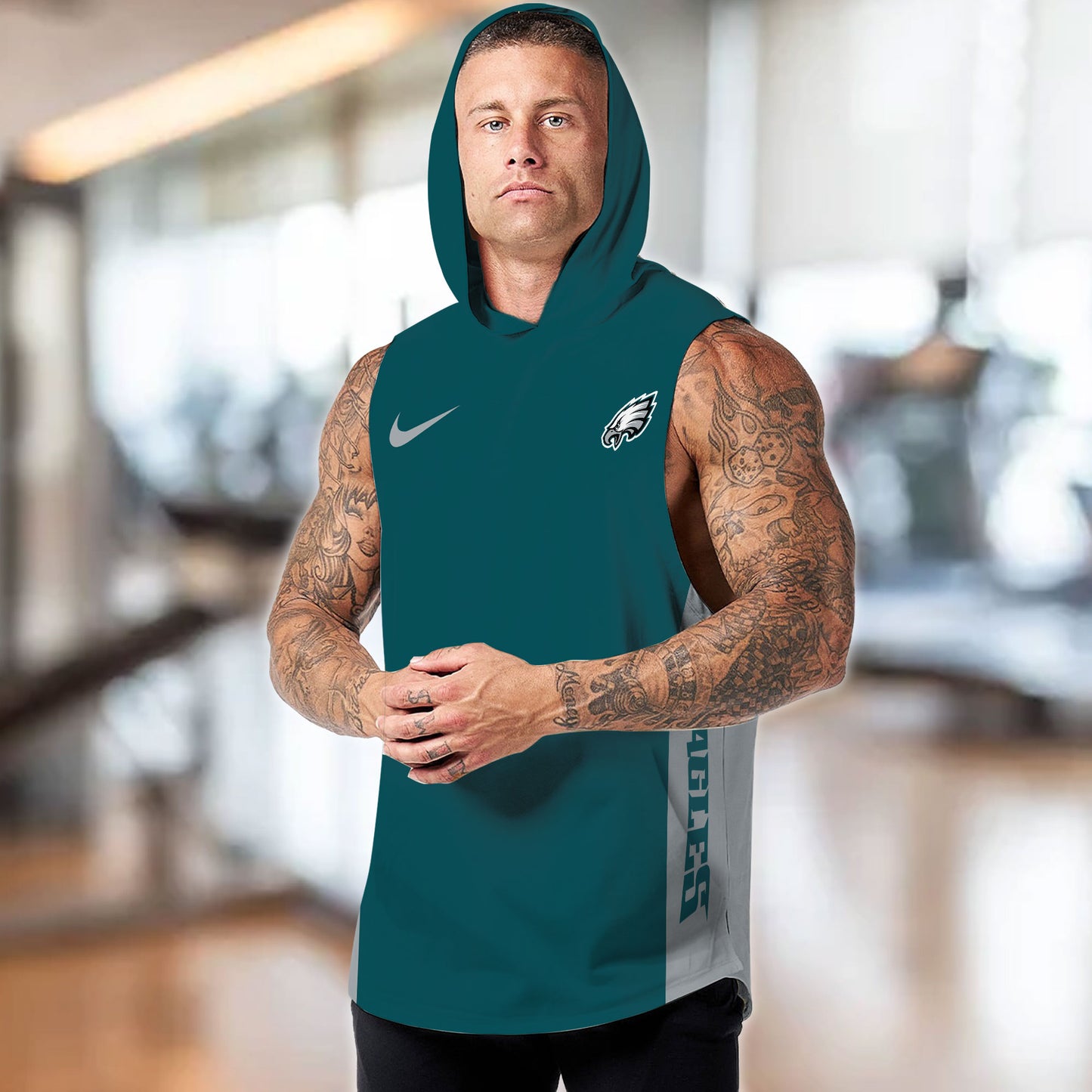 Philadelphia Eagles Personalied Men Workout Hooded Tank Top AZBTMHTT000024