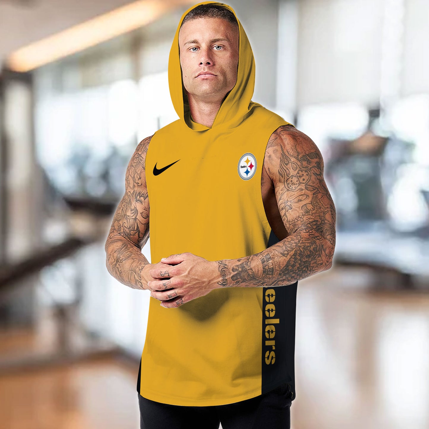 Pittsburgh Steelers Personalied Men Workout Hooded Tank Top AZBTMHTT000025