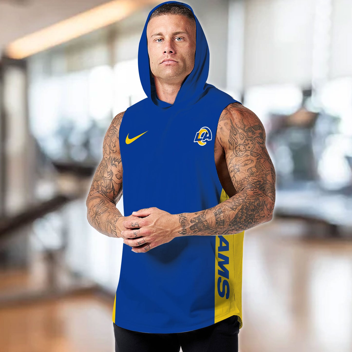 Los Angeles Rams Personalied Men Workout Hooded Tank Top AZBTMHTT000026