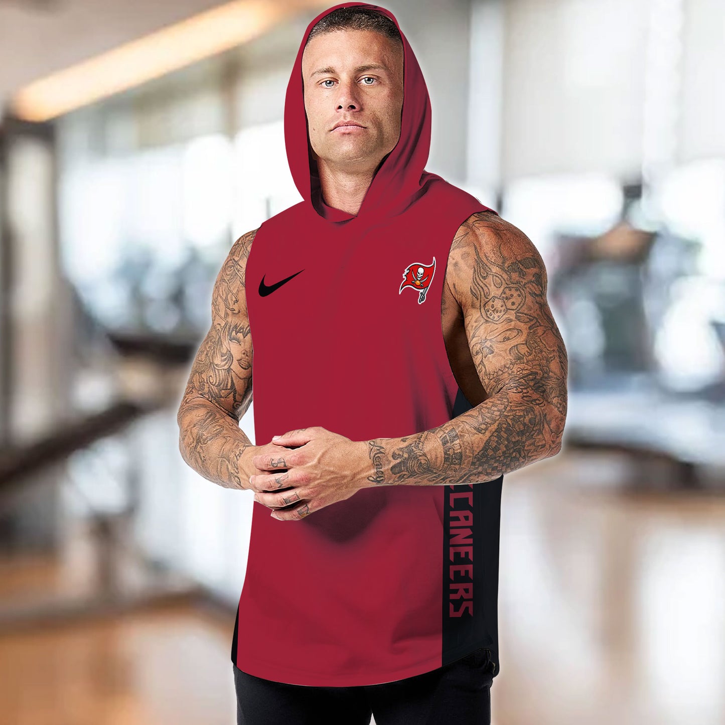 Tampa Bay Buccaneers Personalied Men Workout Hooded Tank Top AZBTMHTT000030