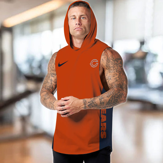 Chicago Bears Personalied Men Workout Hooded Tank Top AZBTMHTT000006