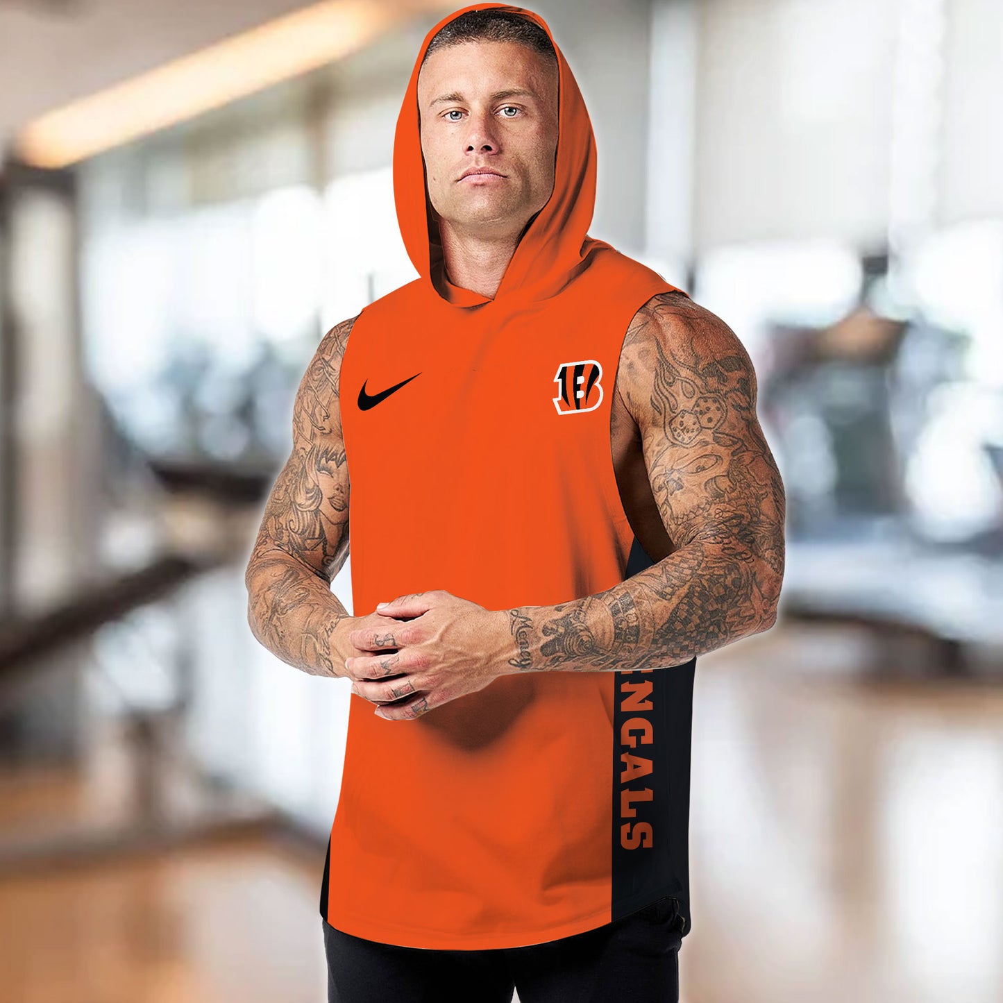 Cincinnati Bengals Personalied Men Workout Hooded Tank Top AZBTMHTT000007