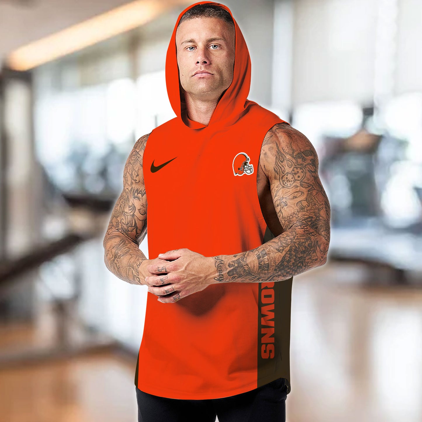 Cleveland Browns Personalied Men Workout Hooded Tank Top AZBTMHTT000008