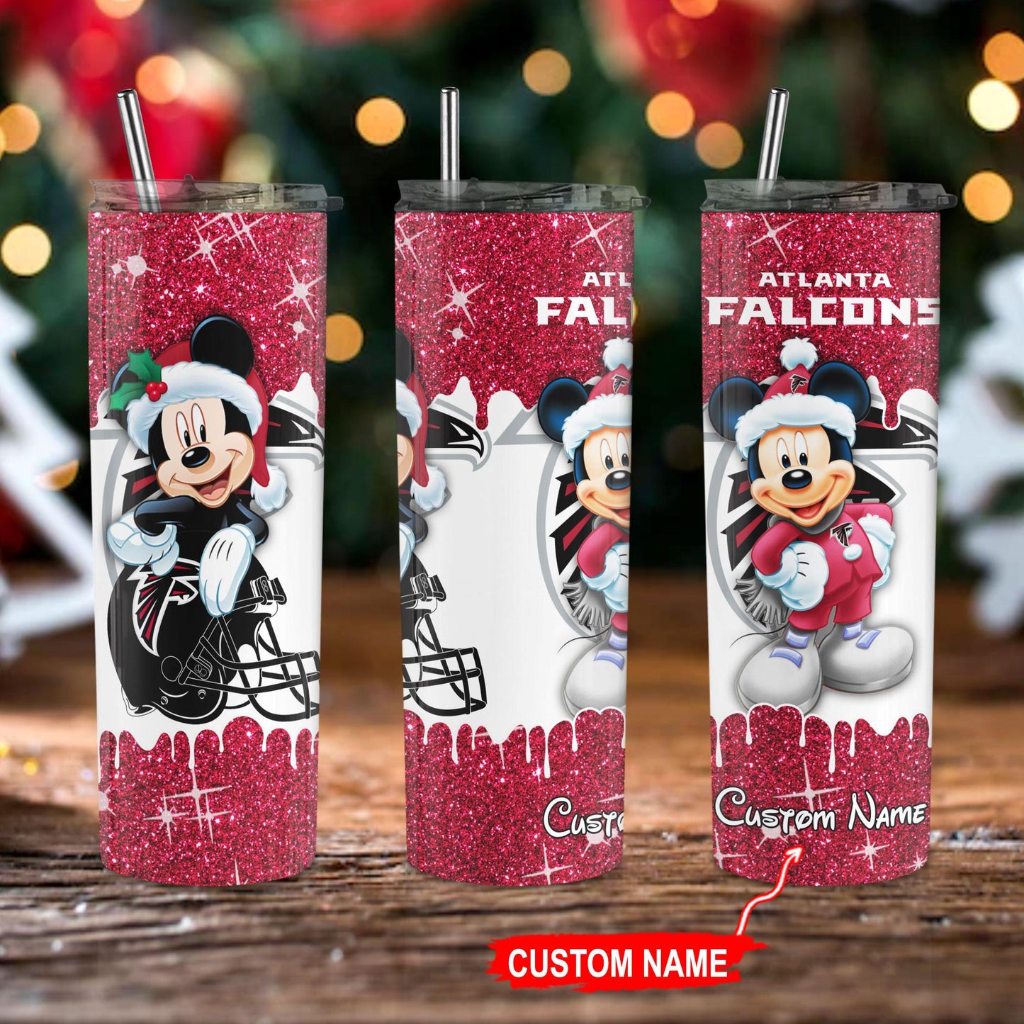 Atlanta Falcons Personalized Glitter Tumbler With Stainless Steel Straw BGGTS128