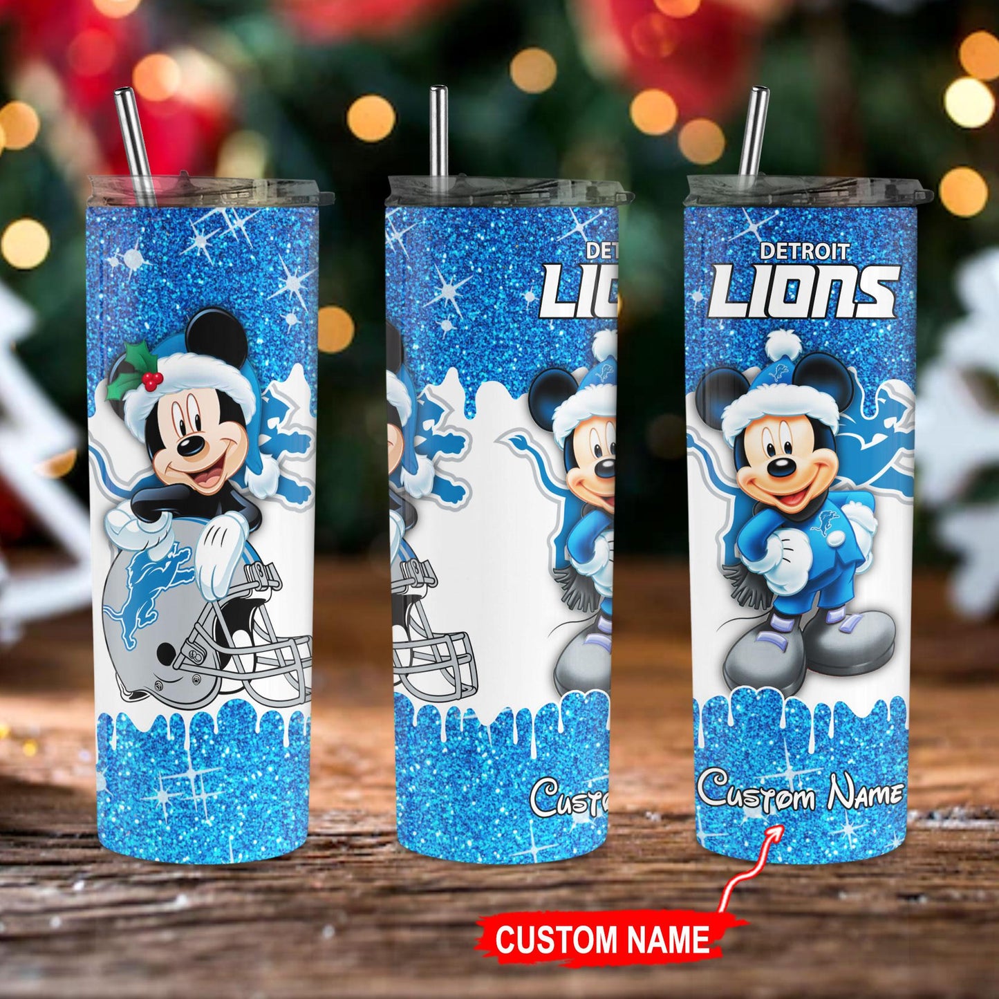 Detroit Lions Personalized Glitter Tumbler With Stainless Steel Straw BGGTS119