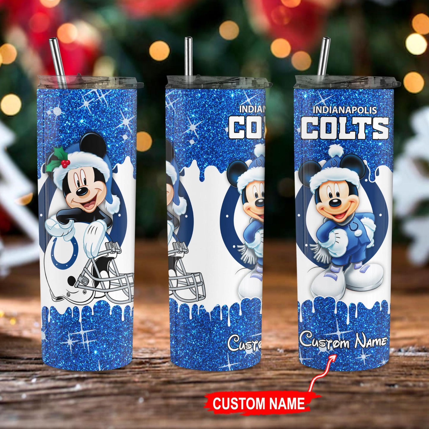 Indianapolis Colts Personalized Glitter Tumbler With Stainless Steel Straw BGGTS116