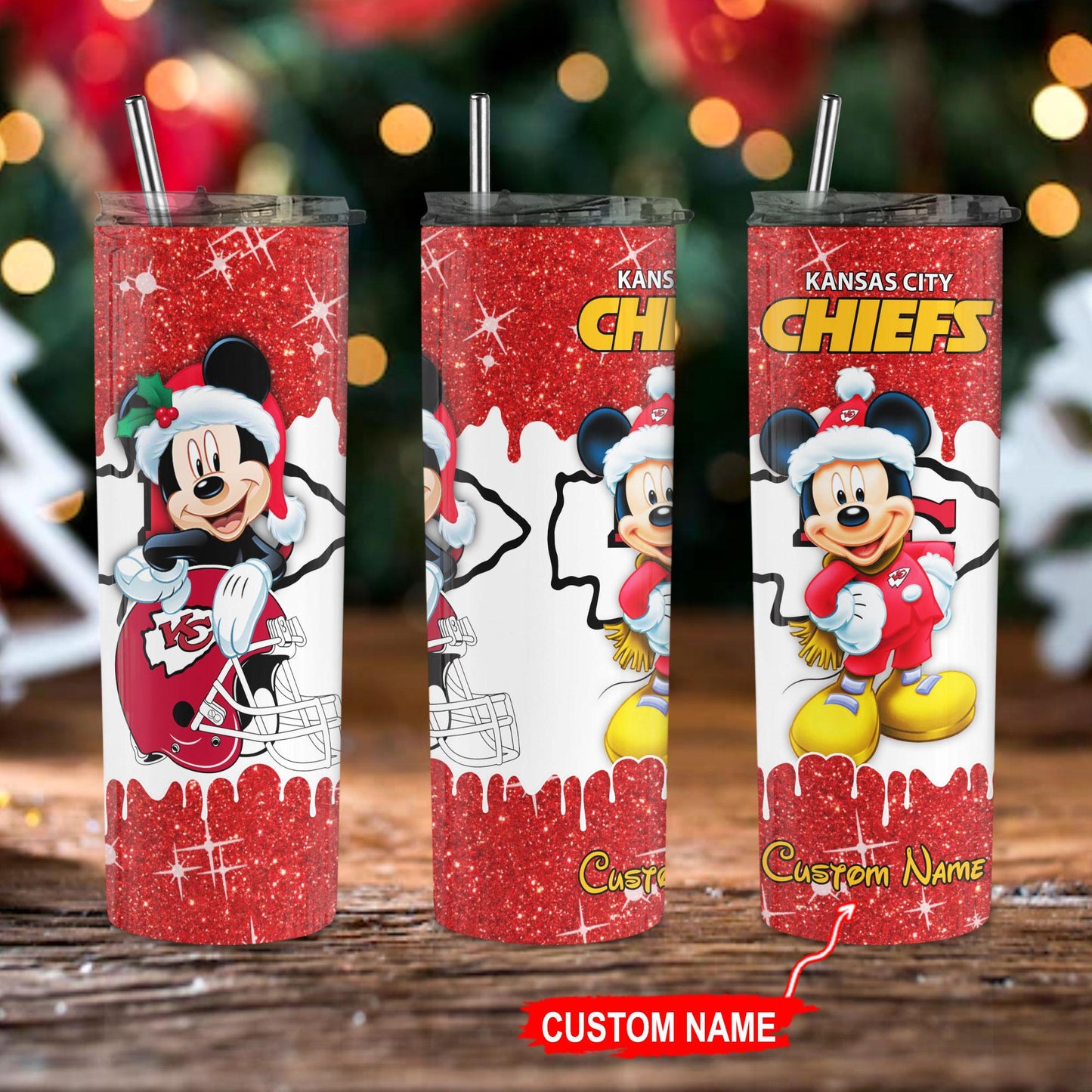 Kansas City Chiefs Personalized Glitter Tumbler With Stainless Steel Straw BGGTS114