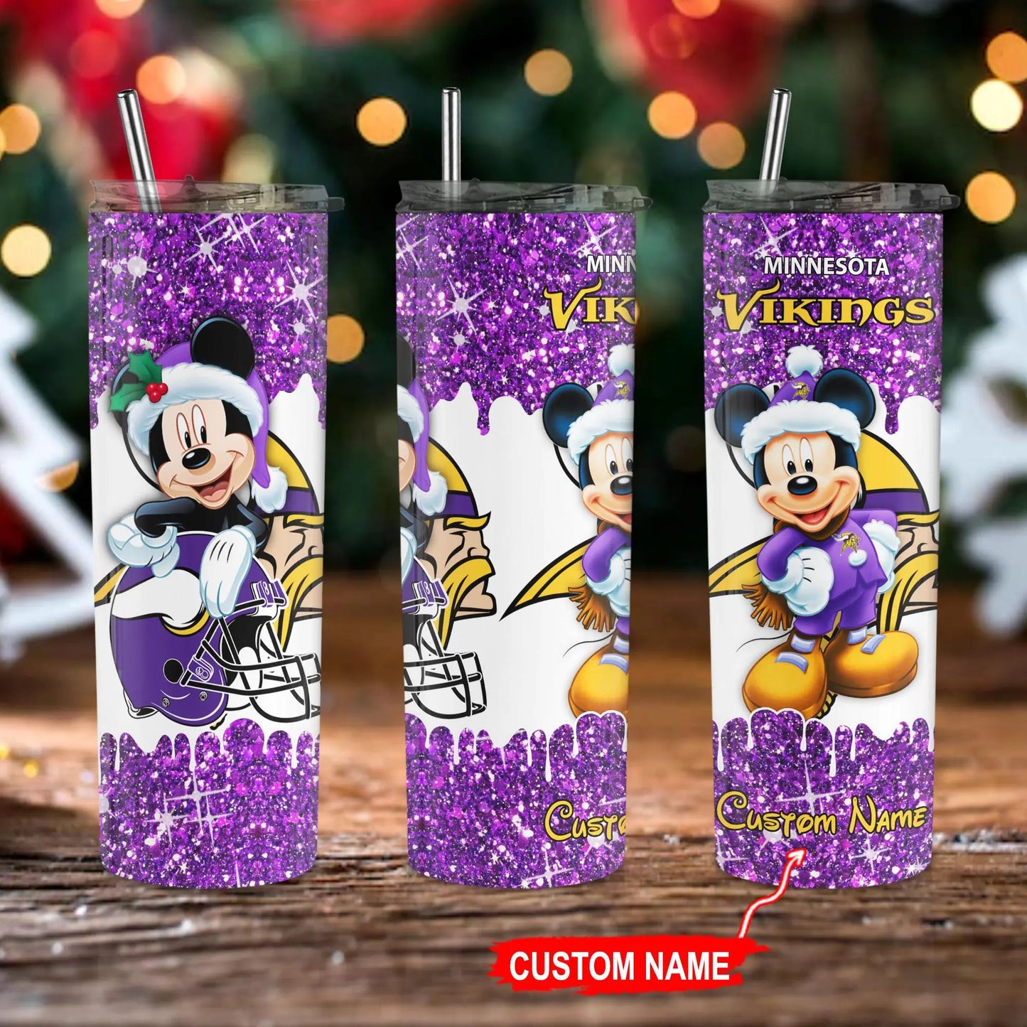 Minnesota Vikings Personalized Glitter Tumbler With Stainless Steel Straw BGGTS112
