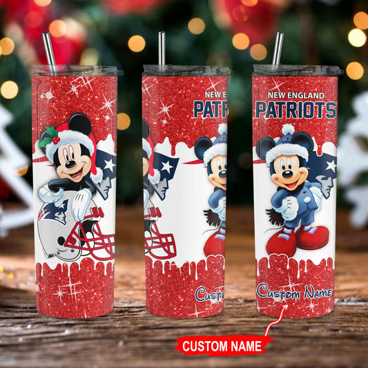 New England Patriots Personalized Glitter Tumbler With Stainless Steel Straw BGGTS111