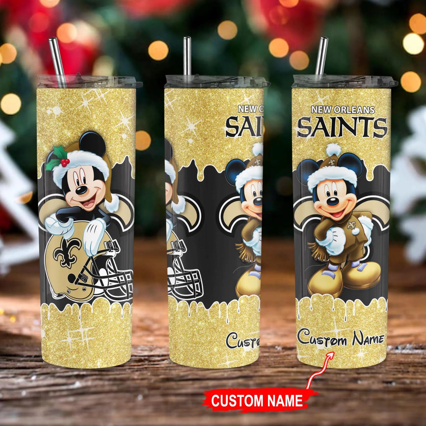 New Orleans Saints Personalized Glitter Tumbler With Stainless Steel Straw BGGTS110