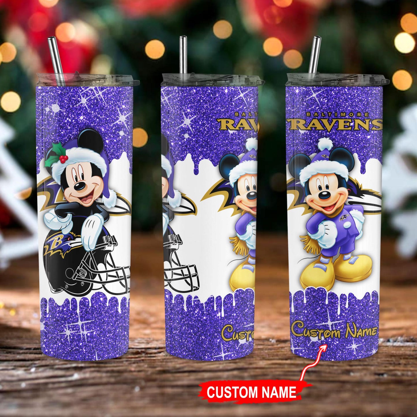 Baltimore Ravens Personalized Glitter Tumbler With Stainless Steel Straw BGGTS127