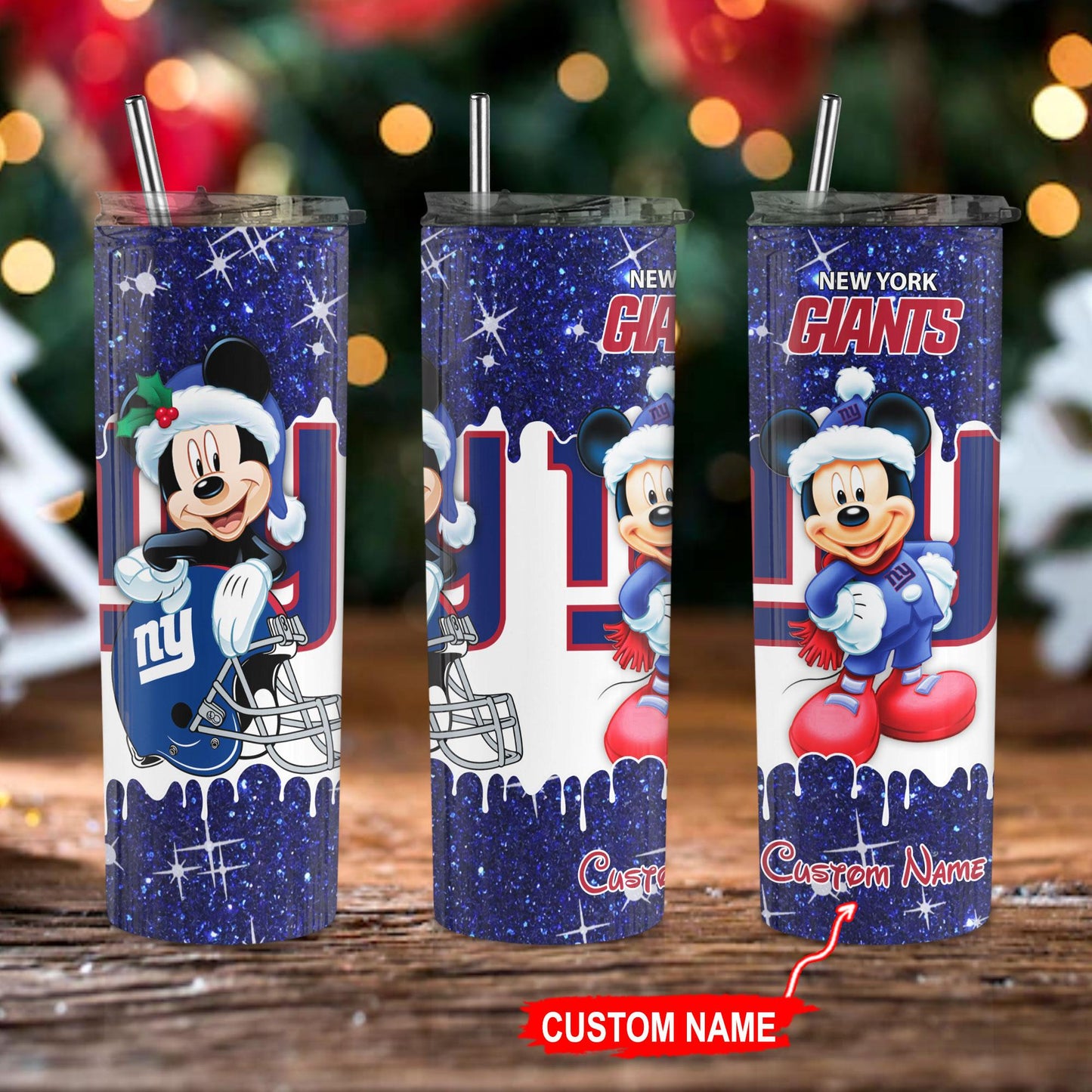 New York Giants Personalized Glitter Tumbler With Stainless Steel Straw BGGTS109