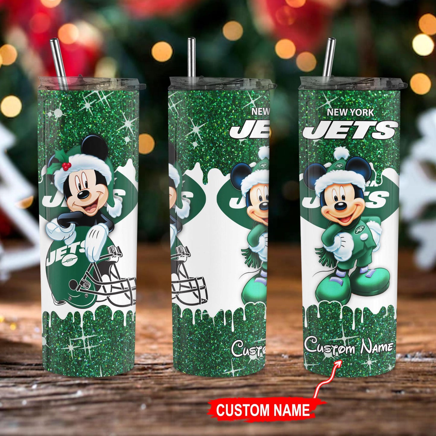 New York Jets Personalized Glitter Tumbler With Stainless Steel Straw BGGTS108