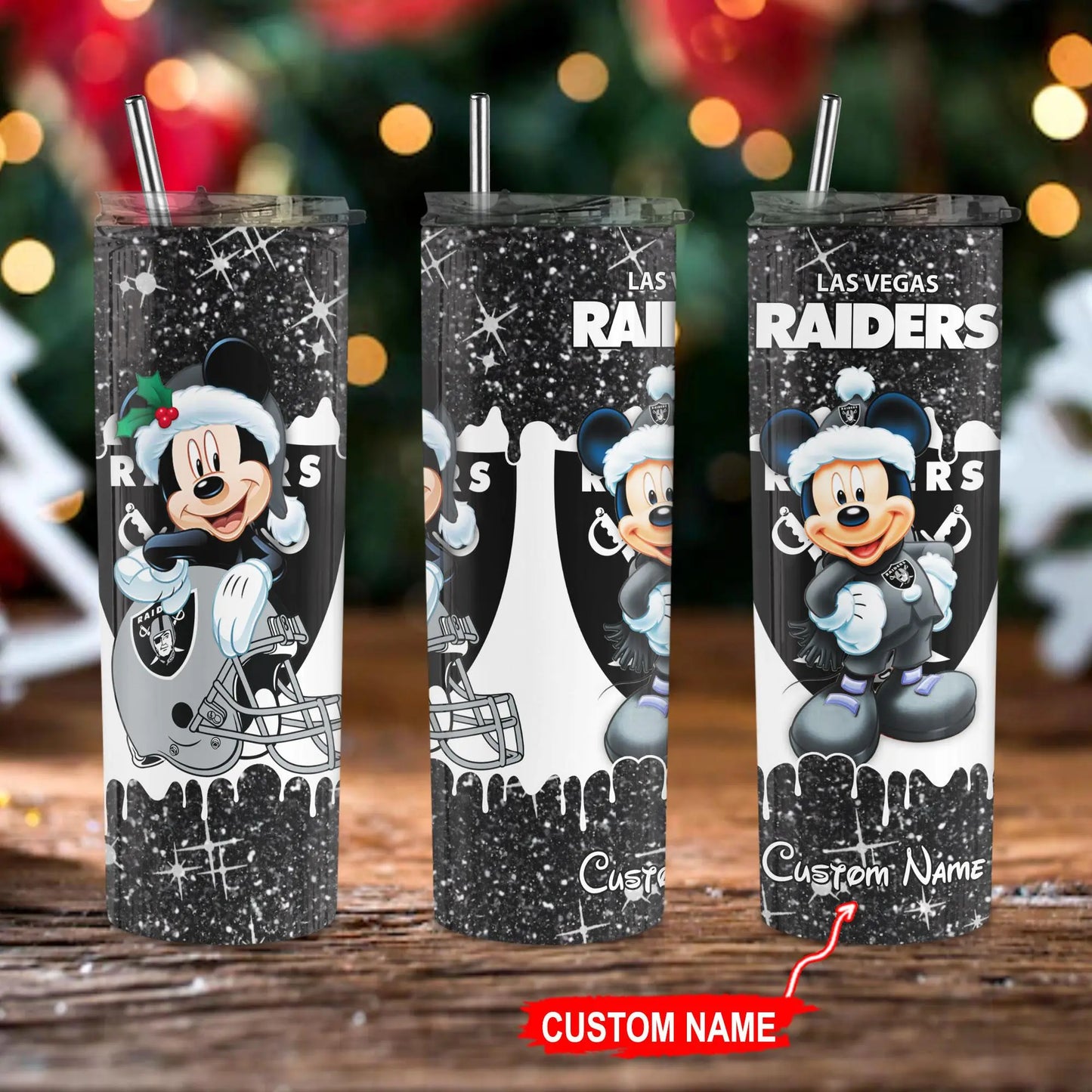 Las Vegas Raiders Personalized Glitter Tumbler With Stainless Steel Straw BGGTS107