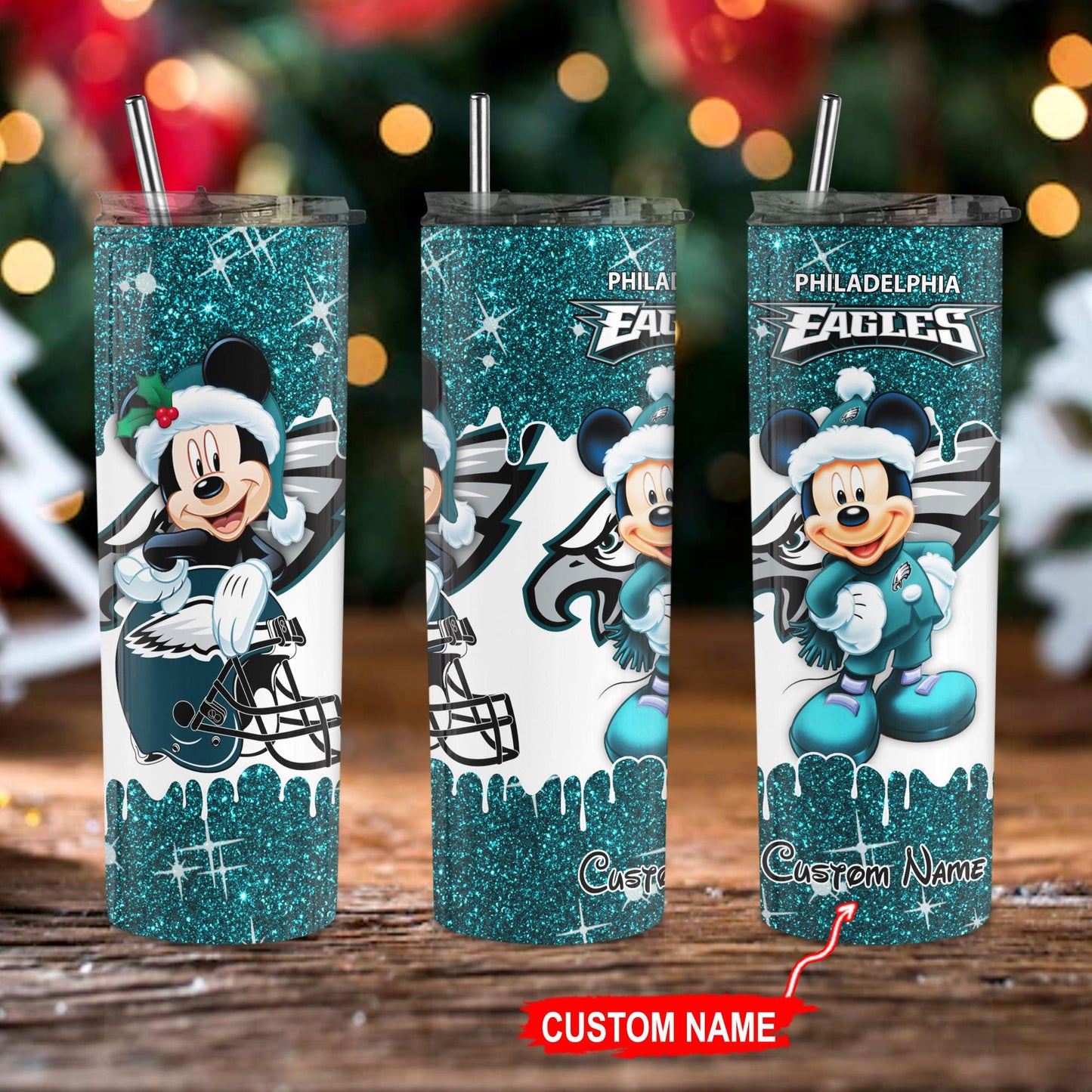 Philadelphia Eagles Personalized Glitter Tumbler With Stainless Steel Straw BGGTS106