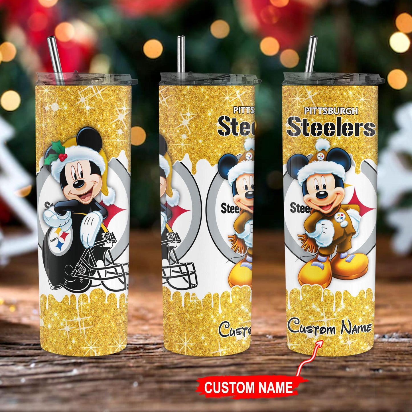Pittsburgh Steelers Personalized Glitter Tumbler With Stainless Steel Straw BGGTS105