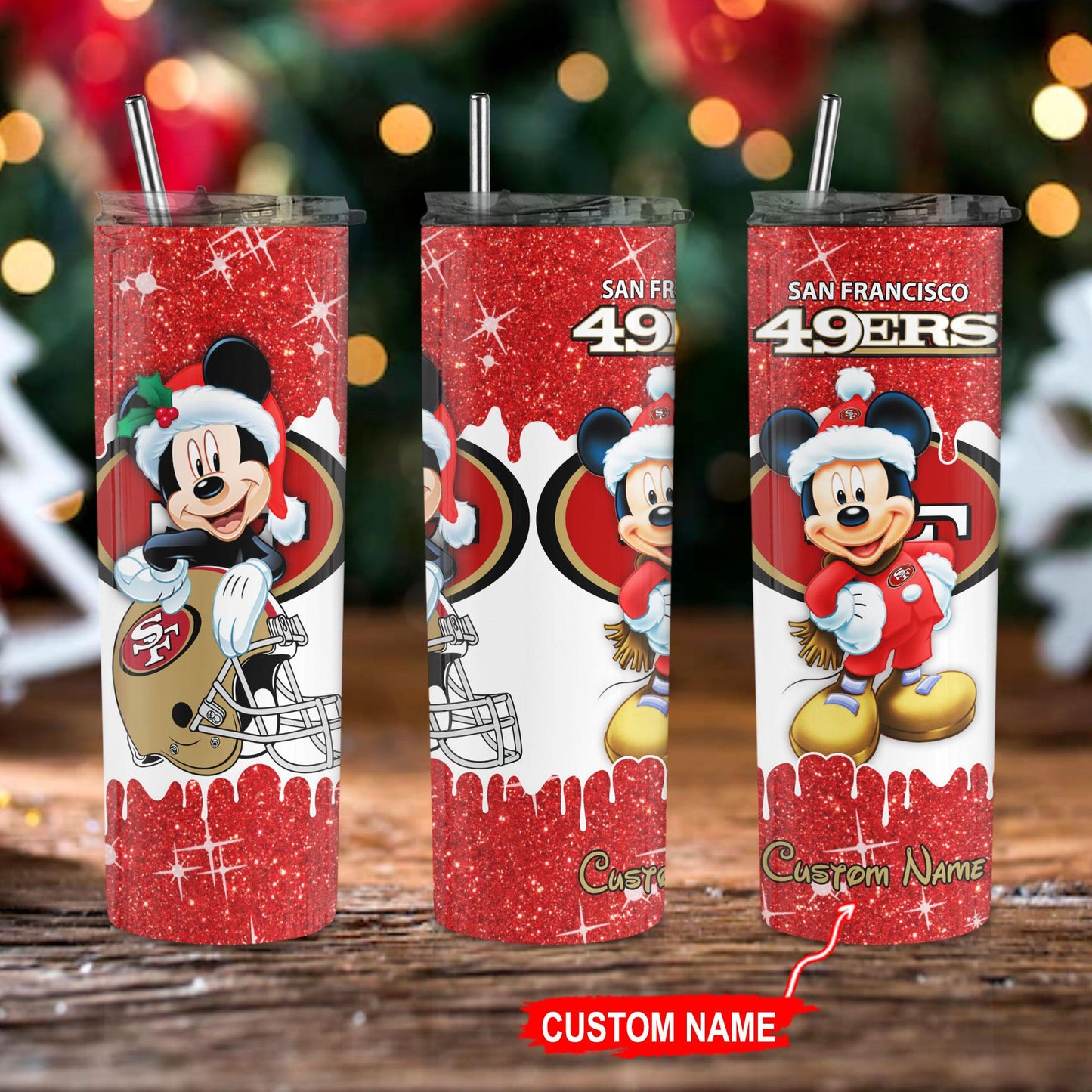 San Francisco 49ers Personalized Glitter Tumbler With Stainless Steel Straw BGGTS102