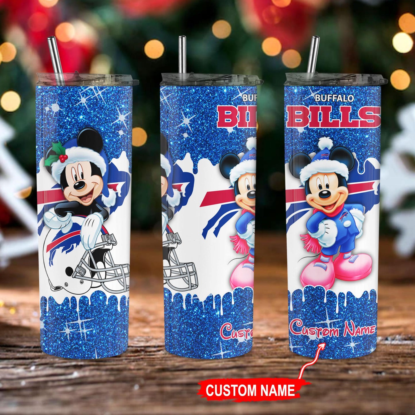 Buffalo Bills Personalized Glitter Tumbler With Stainless Steel Straw BGGTS126