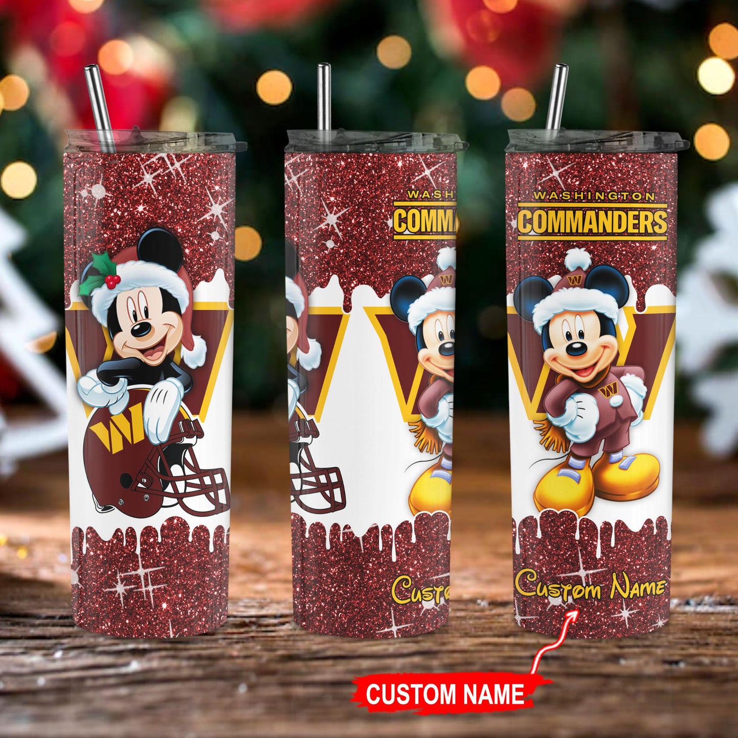 Washington Commanders Personalized Glitter Tumbler With Stainless Steel Straw BGGTS098