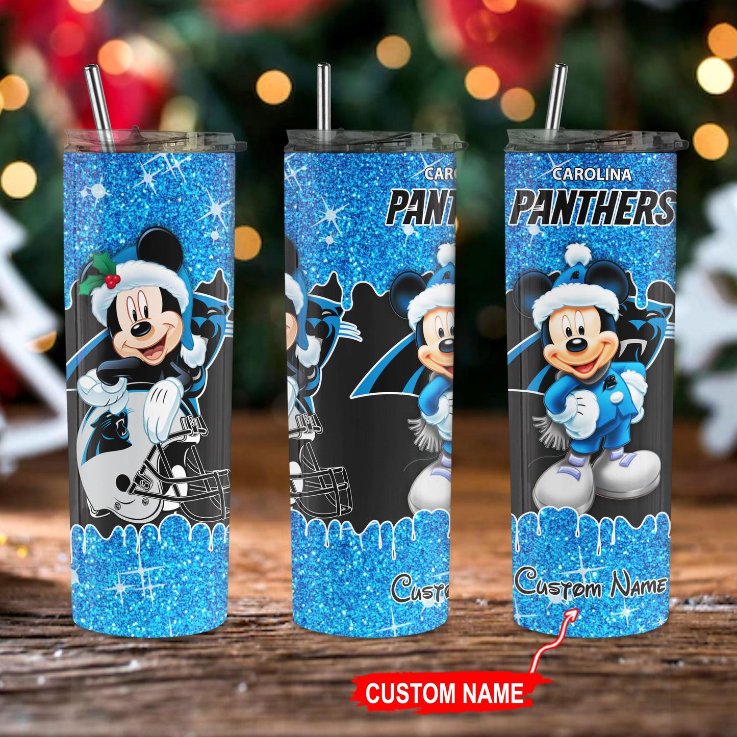 Carolina Panthers Personalized Glitter Tumbler With Stainless Steel Straw BGGTS125
