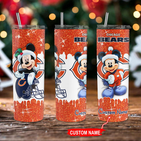Chicago Bears Personalized Glitter Tumbler With Stainless Steel Straw BGGTS124