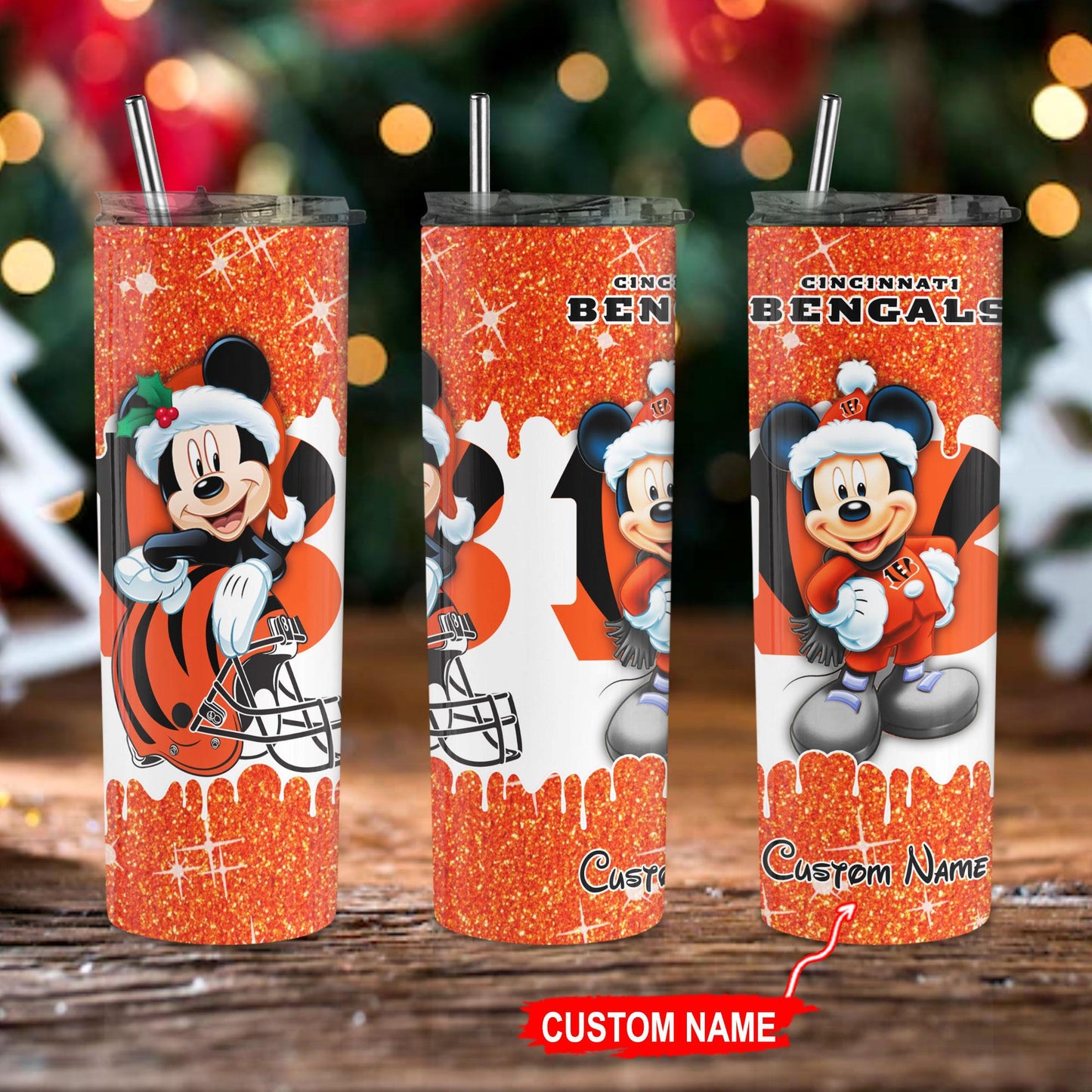 Cincinnati Bengals Personalized Glitter Tumbler With Stainless Steel Straw BGGTS123
