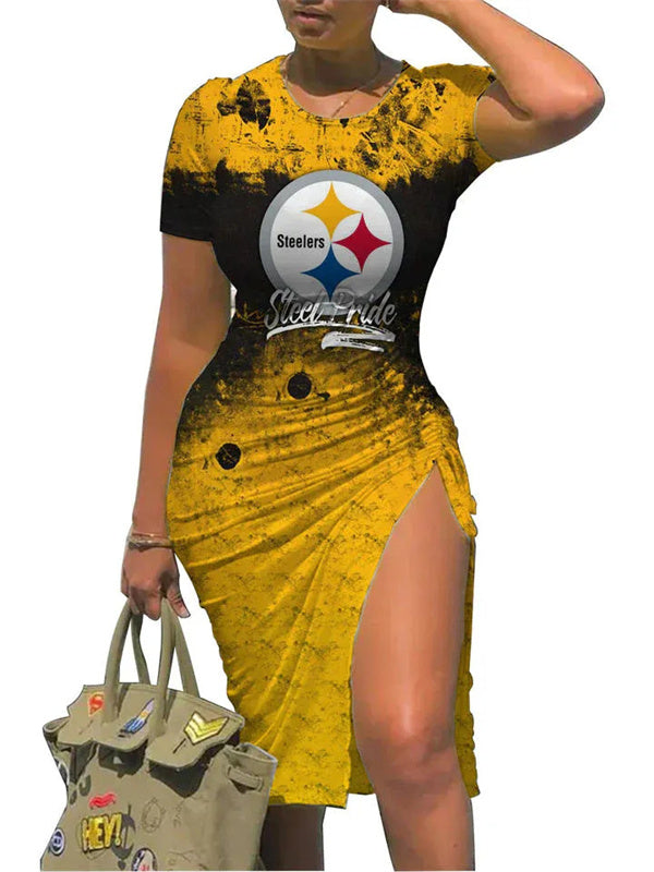 Pittsburgh Steelers Slit Bodycon Dress  AZBTSBD000077