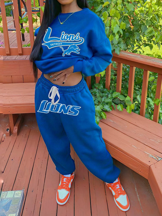 Detroit Lions Drop Shoulder Sweatshirt and Sweatpants AZBTDSS000029