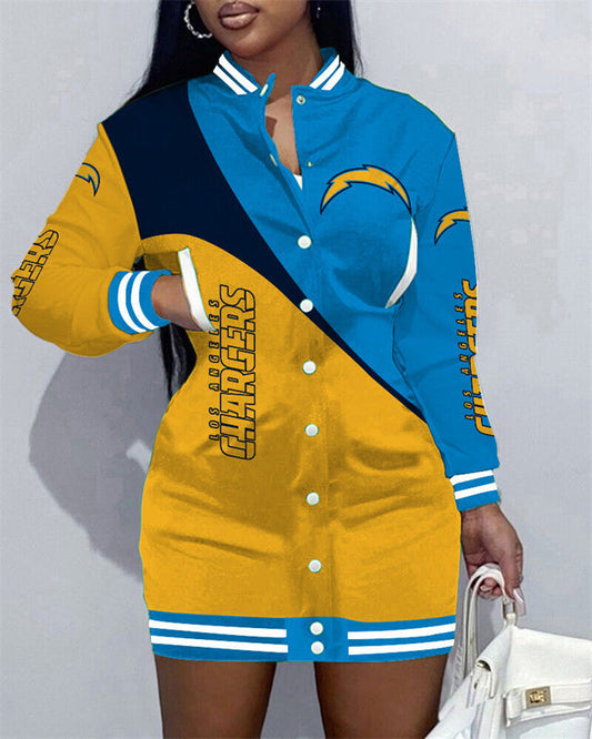 Los Angeles Chargers Women Button Down Jacket Dress AZBTBDJD000027