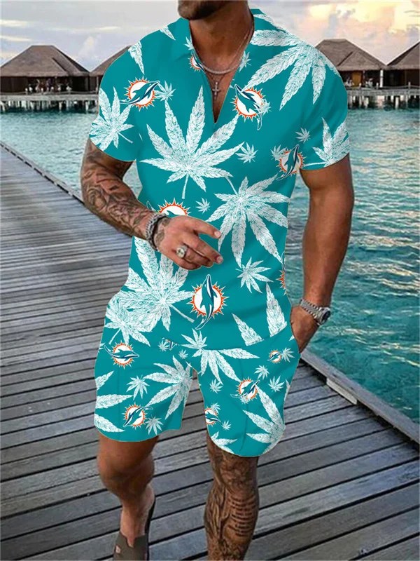 Miami Dolphins Zip Polo Shirt And Shorts Men AZPLZ144