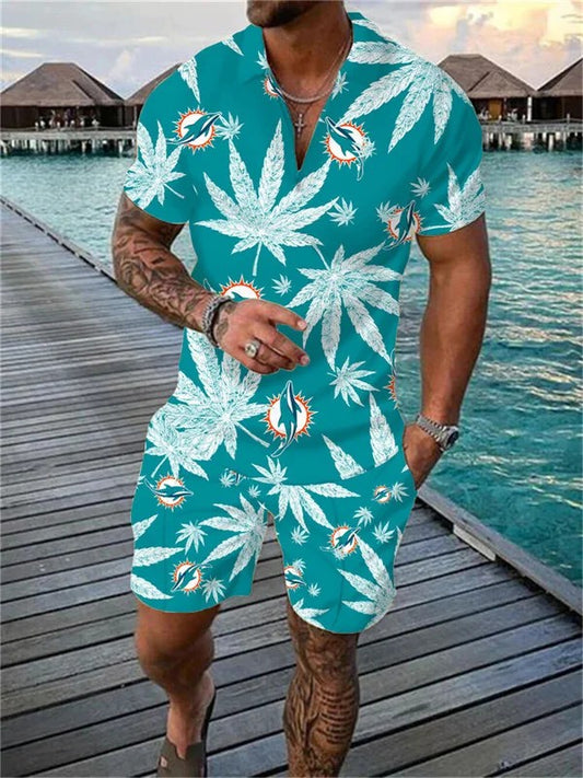 Miami Dolphins Zip Polo Shirt And Shorts Men AZPLZ144