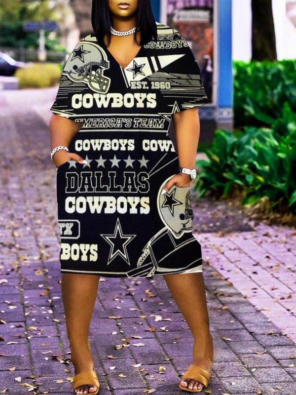 Dallas Cowboys V-neck Casual Pocket Dress Limited Edition AZBTVCPD000219