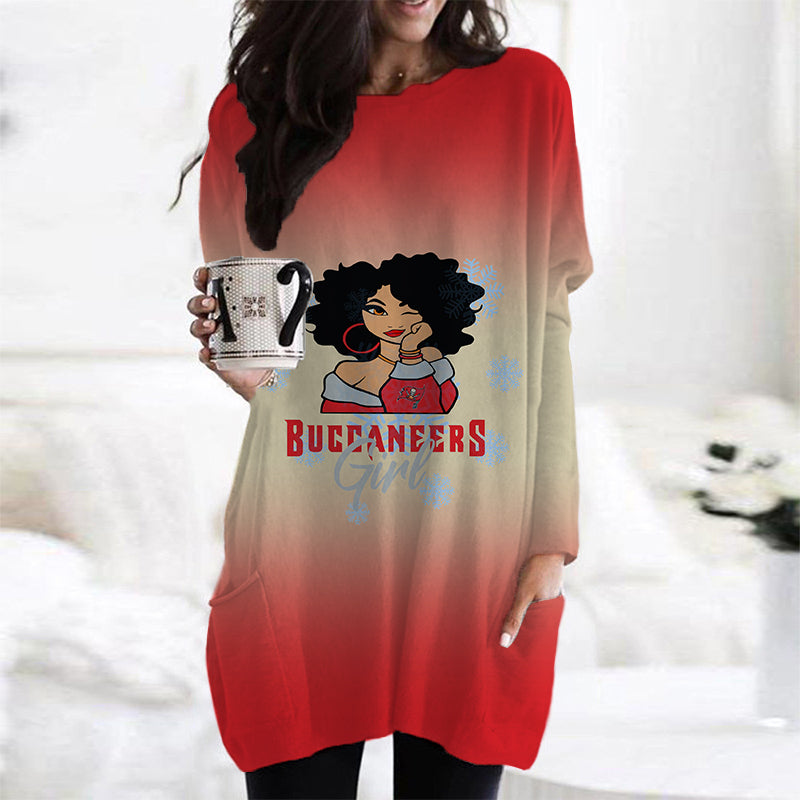Tampa Bay Buccaneers Casual Long Sleeve Pocket Dress AZBTLSPD000062