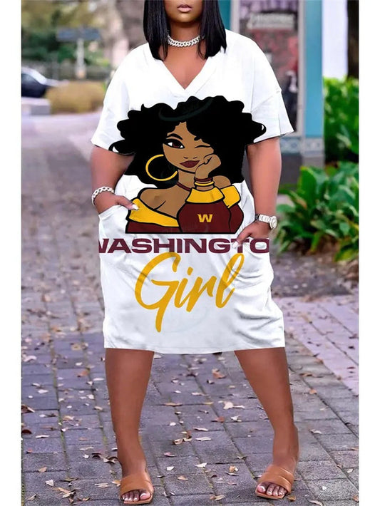 Washington Football Team V-neck Casual Pocket Dress Limited Edition AZBTVCPD000027
