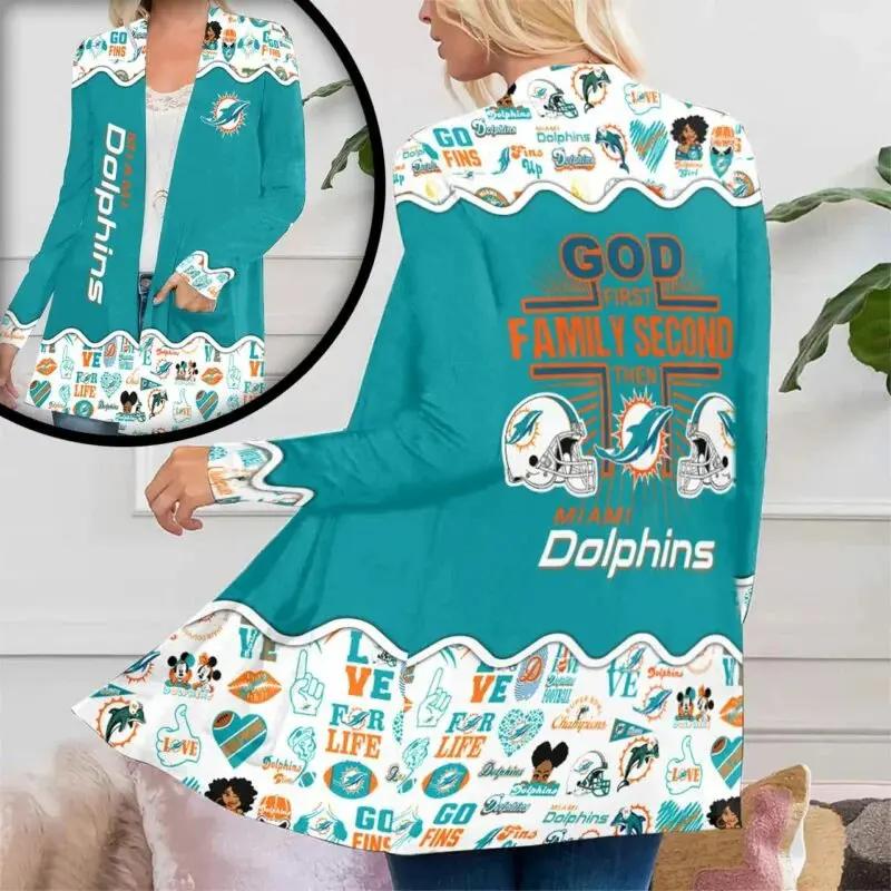 Miami Dolphins Women Patch Pocket Cardigan BT116
