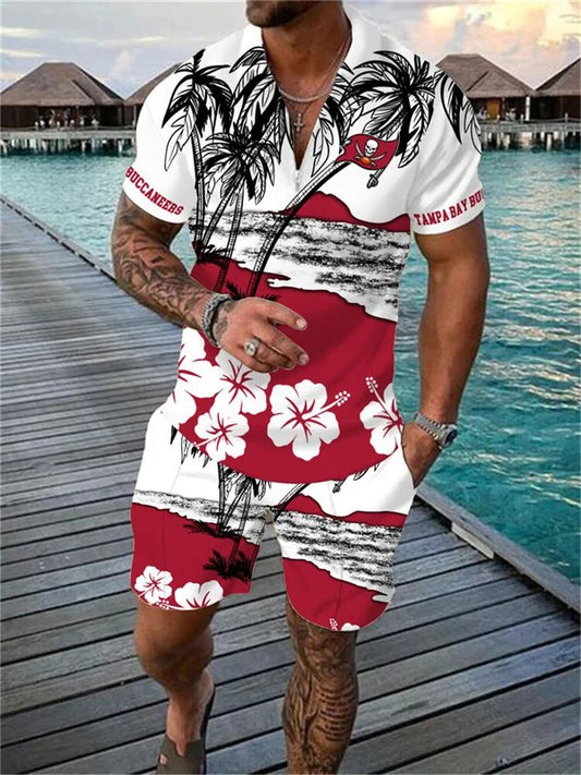 Tampa Bay Buccaneers Zip Polo Shirt And Shorts Men AZPLZ223