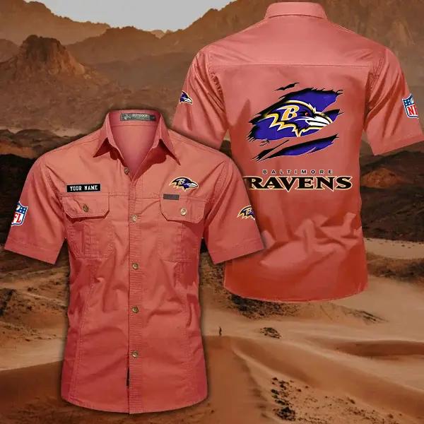 Baltimore Ravens Men’s Short Sleeve Cargo Shirts New 2025 AZBT2DCGS000003