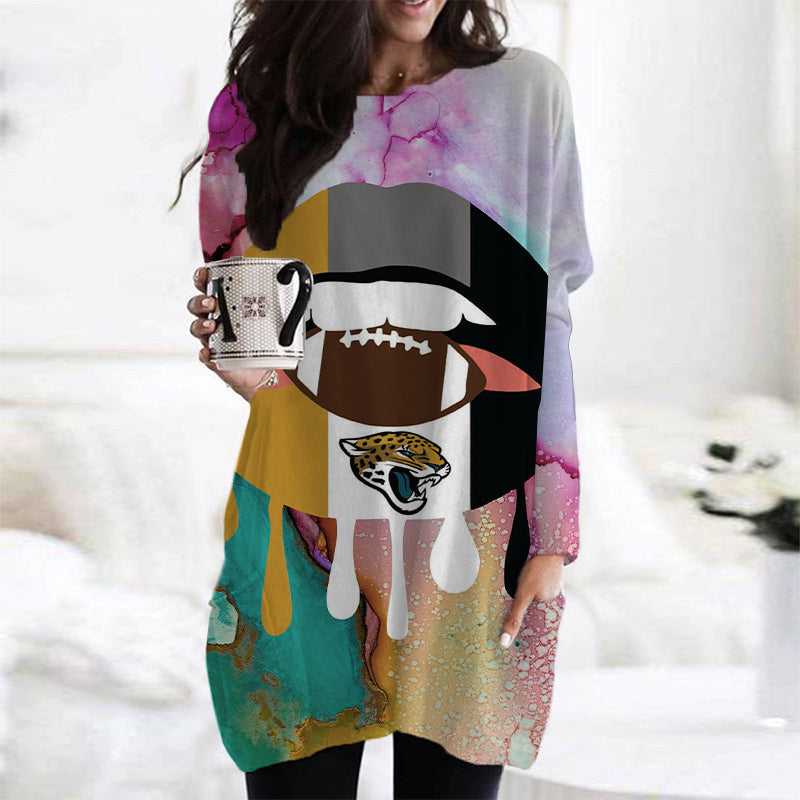 Jacksonville Jaguars Casual Long Sleeve Pocket Dress AZBTLSPD000046