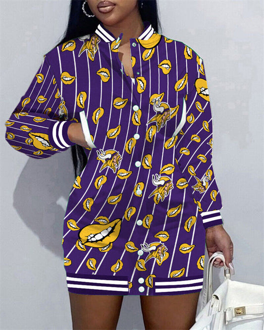Minnesota Vikings Women Button Down Jacket Dress AZBTBDJD000340
