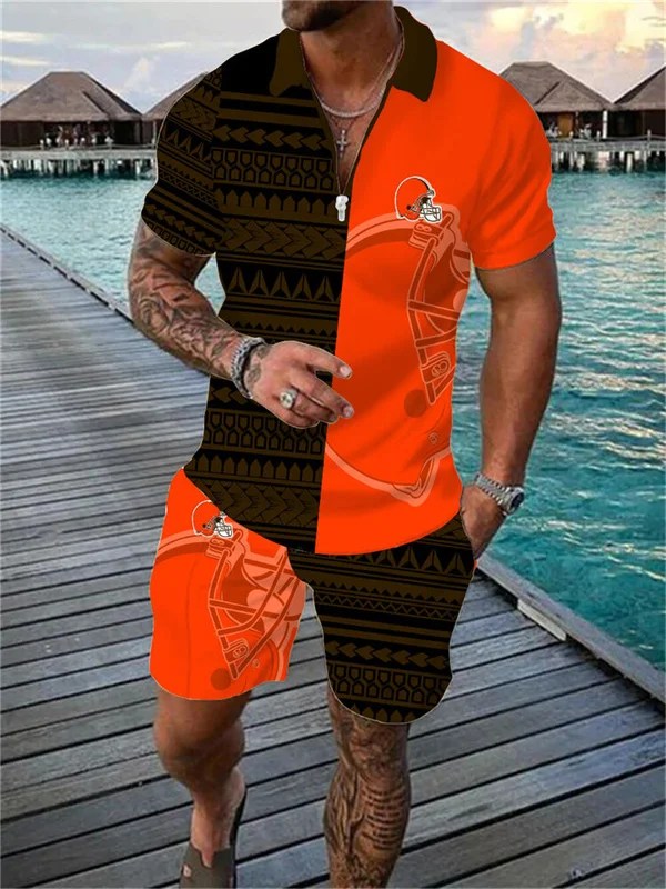 Cleveland Browns Zip Polo Shirt And Shorts Men AZPLZ259